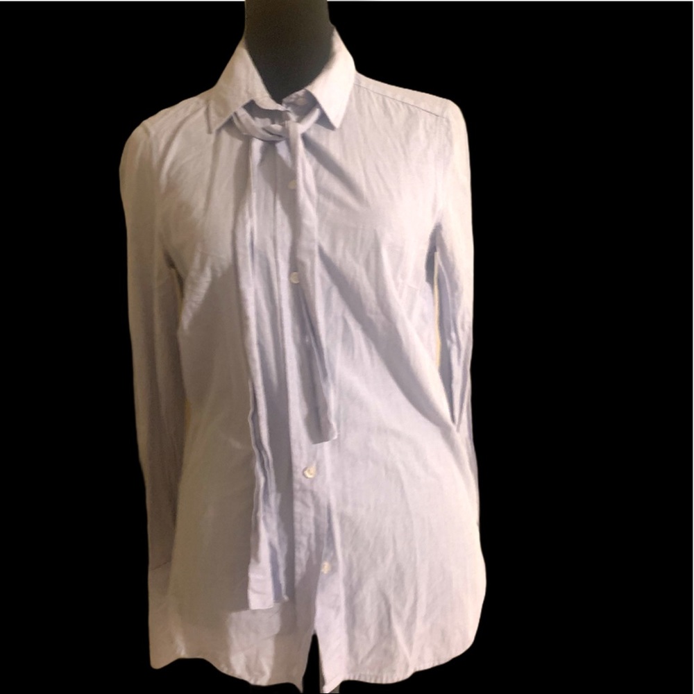 Blue button up tie blouse